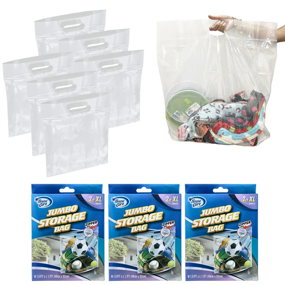 6 Pack Extra Large Storage Bags Strong Clear Resealable Zipper Food Travel 20x20