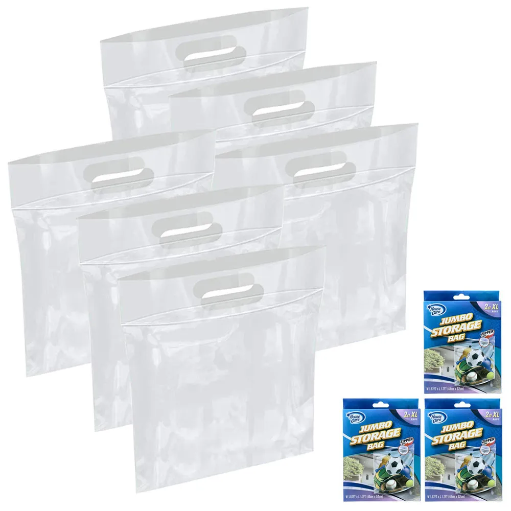 6 Pack Extra Large Storage Bags Strong Clear Resealable Zipper Food Travel 20x20