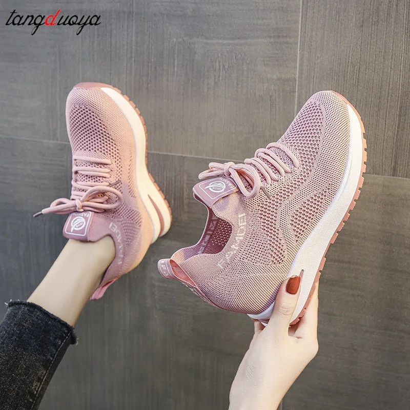 Amozae- White Platform Shoes Hidden Heel Women Casual Platform Sneakers Women Height Increase Wedges Shoes For Women Trainers Black Pink