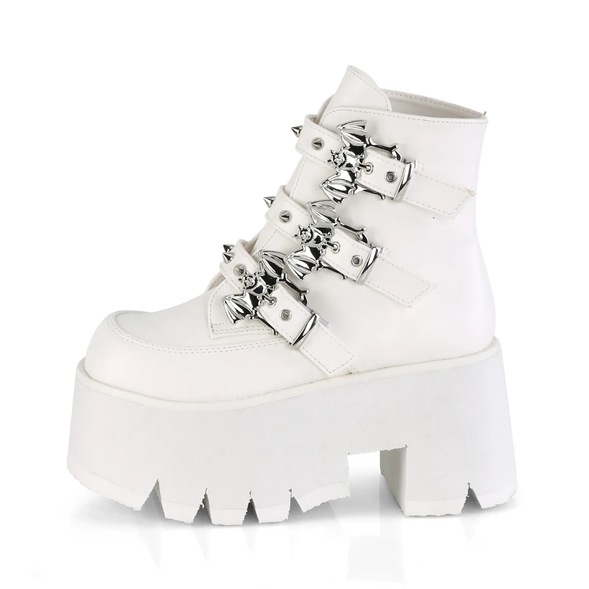 ASHES-55 DemoniaCult White Vegan Leather Sexy Women's Ankle Boots (Alternative Footwear)