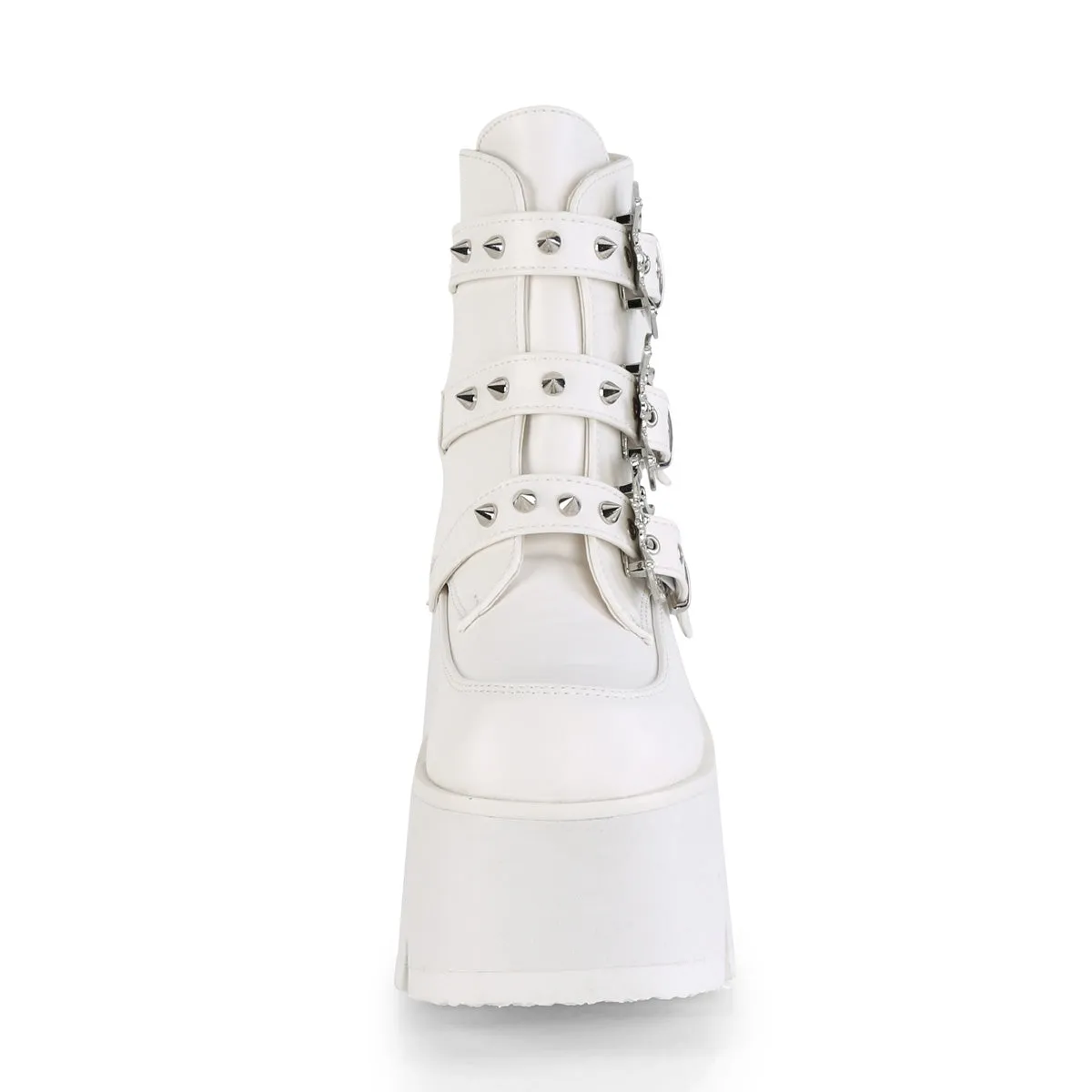 ASHES-55 DemoniaCult White Vegan Leather Sexy Women's Ankle Boots (Alternative Footwear)