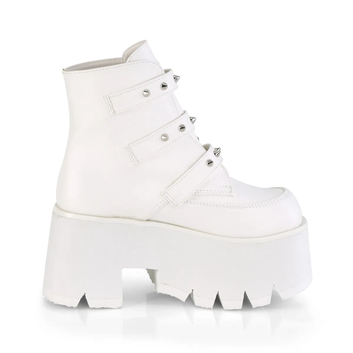 ASHES-55 DemoniaCult White Vegan Leather Sexy Women's Ankle Boots (Alternative Footwear)