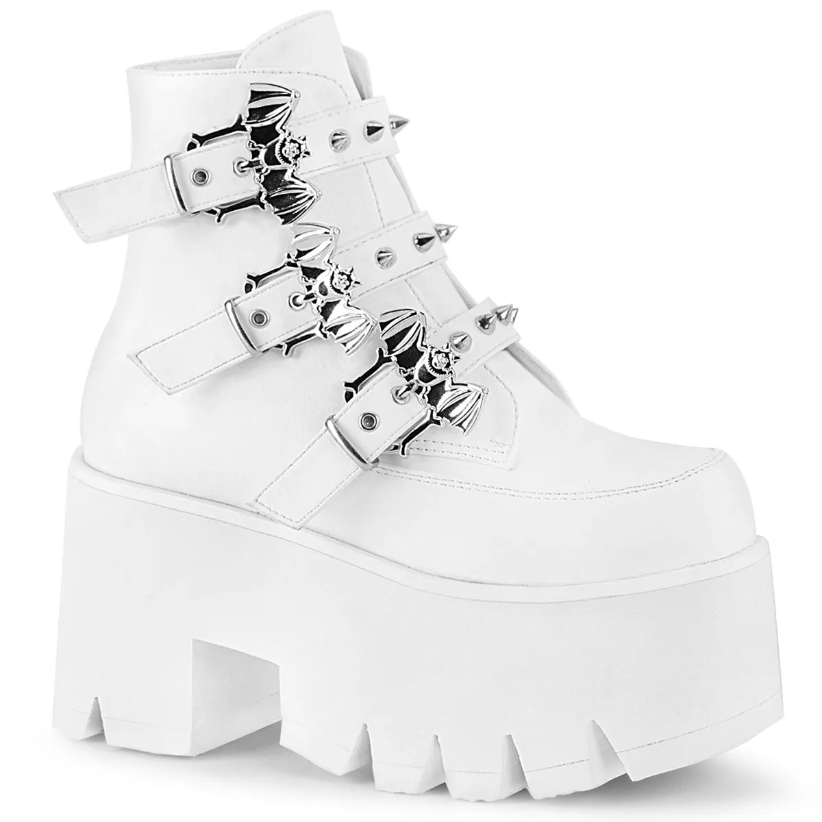 ASHES-55 DemoniaCult White Vegan Leather Sexy Women's Ankle Boots (Alternative Footwear)