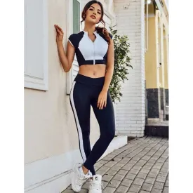 color style zip up women running suit
