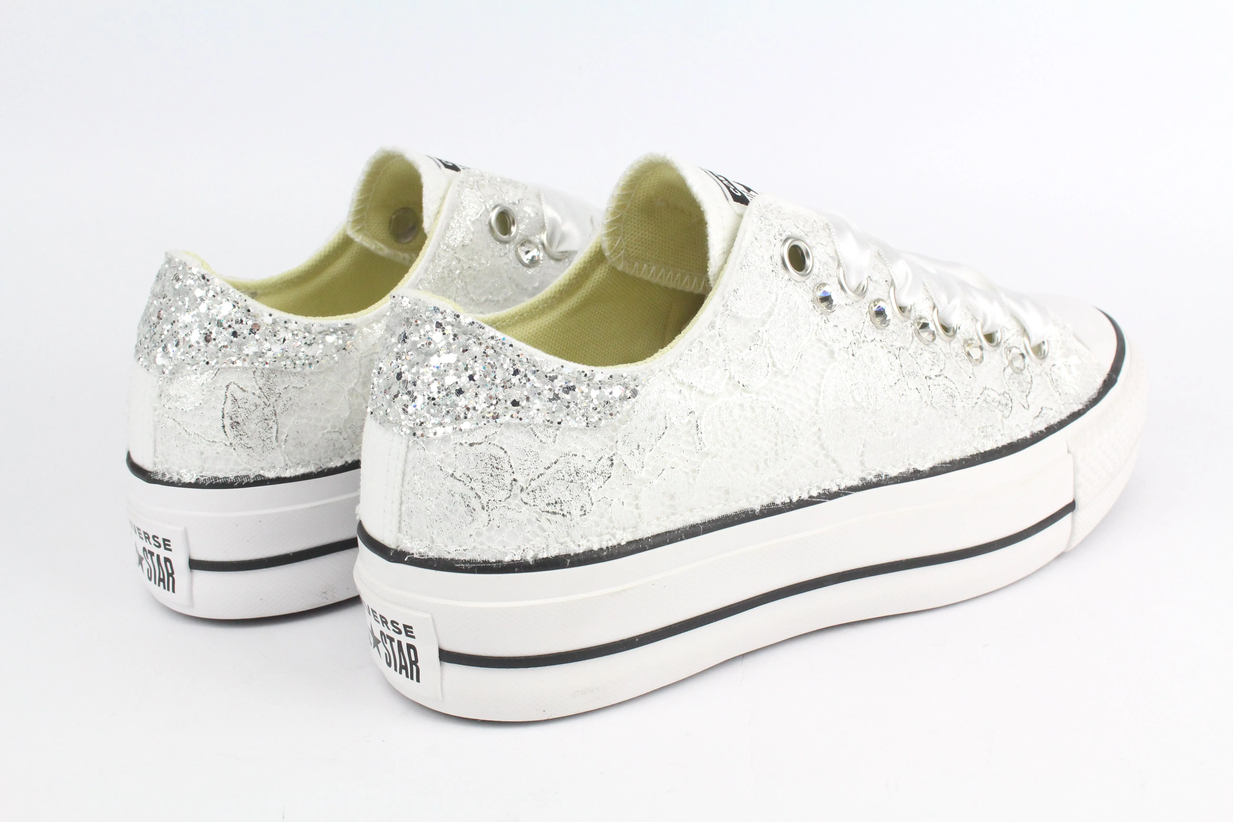 Converse All Star Platform Bassa Pizzo Argento & Strass