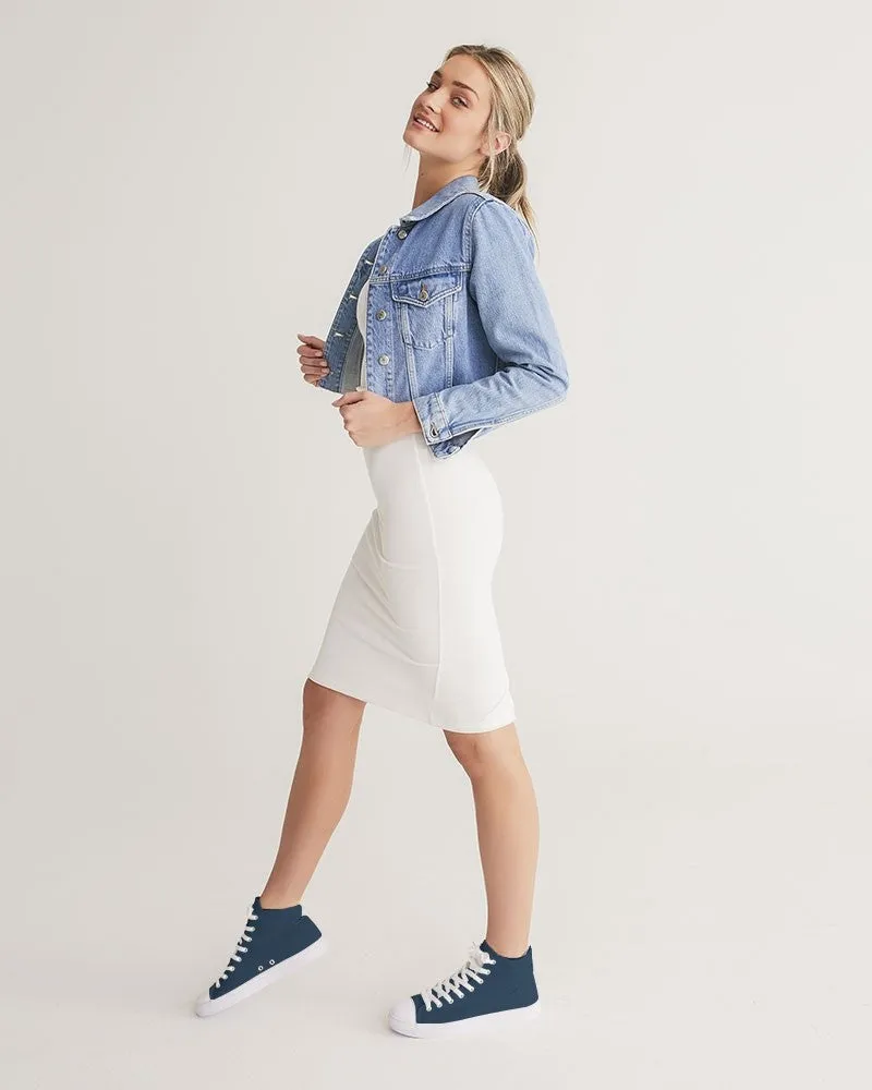 Dark Blue Women's High-top Canvas Sneakers | Women's | Dark Pastel Blue | C60M30Y0K80