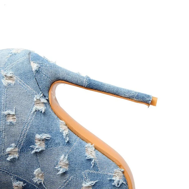 Denim Perforated Side Zipper Boot
