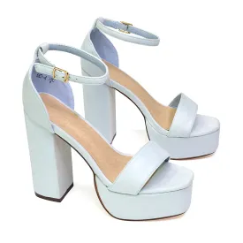 DOTTY CHUNKY BLOCK HIGH HEEL ANKLE STRAP SUPER HIGH PLATFORM SHOES IN BLUE