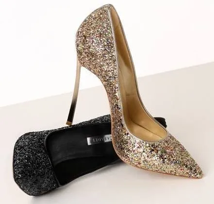 Glitter High-Heel Pumps - White, Red, Silver, Black or Multi/Gold