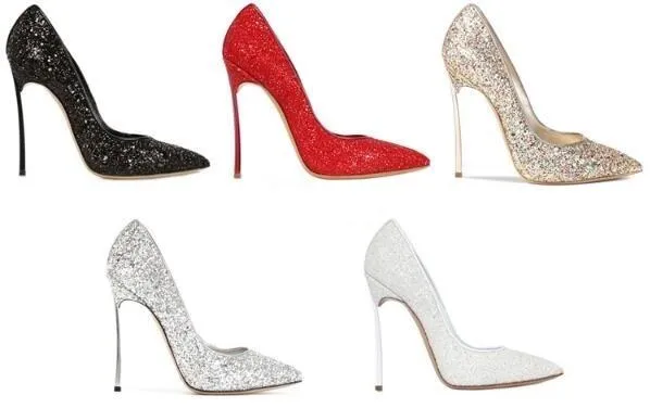 Glitter High-Heel Pumps - White, Red, Silver, Black or Multi/Gold