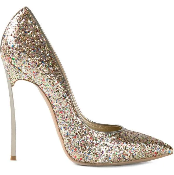 Glitter High-Heel Pumps - White, Red, Silver, Black or Multi/Gold