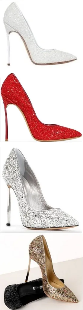 Glitter High-Heel Pumps - White, Red, Silver, Black or Multi/Gold