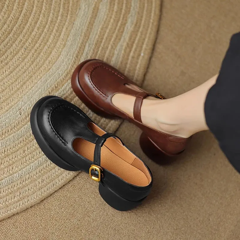 Hnzxzm High Quality Thick Soled Square Heel Buckle Fashion All-match Comfortable Non-slip Breathable Wear-resistant Single Shoes Women
