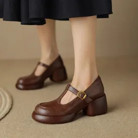 Hnzxzm High Quality Thick Soled Square Heel Buckle Fashion All-match Comfortable Non-slip Breathable Wear-resistant Single Shoes Women