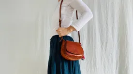 Leather Purse. Adjustable Strap. Kuchi Beaded Tassels. 0204.