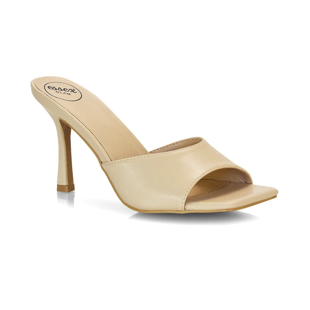Libby Heeled Slip On Square Toe Mule Stiletto High Heels in Pink
