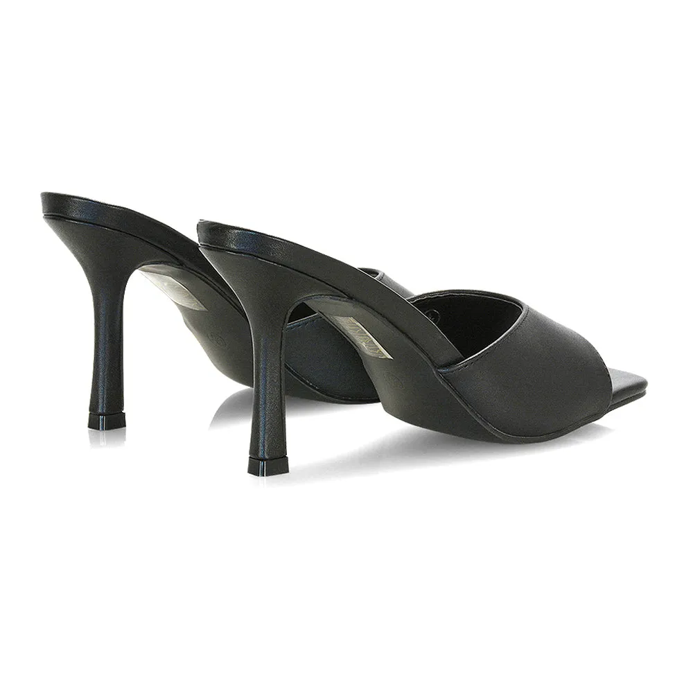 Libby Heeled Slip On Square Toe Mule Stiletto High Heels in Pink