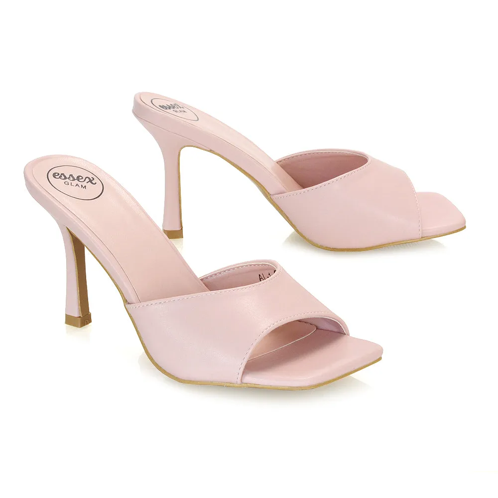 Libby Heeled Slip On Square Toe Mule Stiletto High Heels in Pink