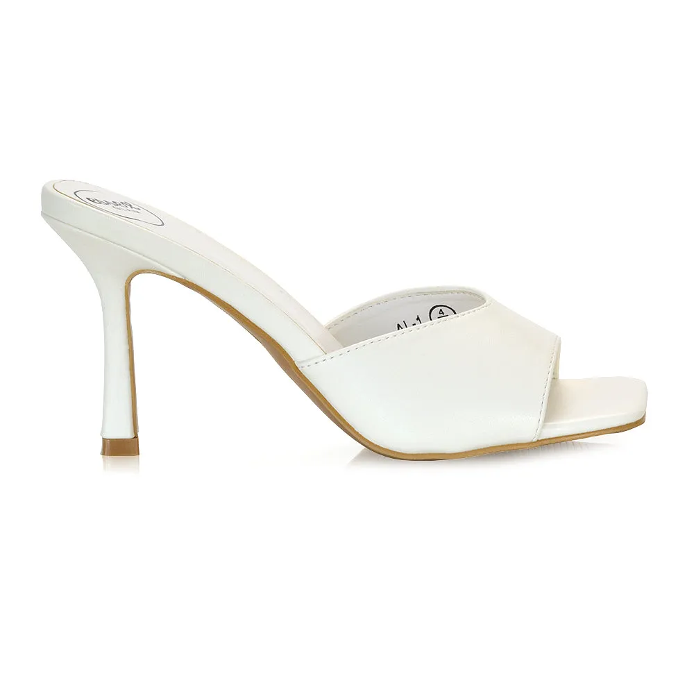 Libby Heeled Slip On Square Toe Mule Stiletto High Heels in Pink