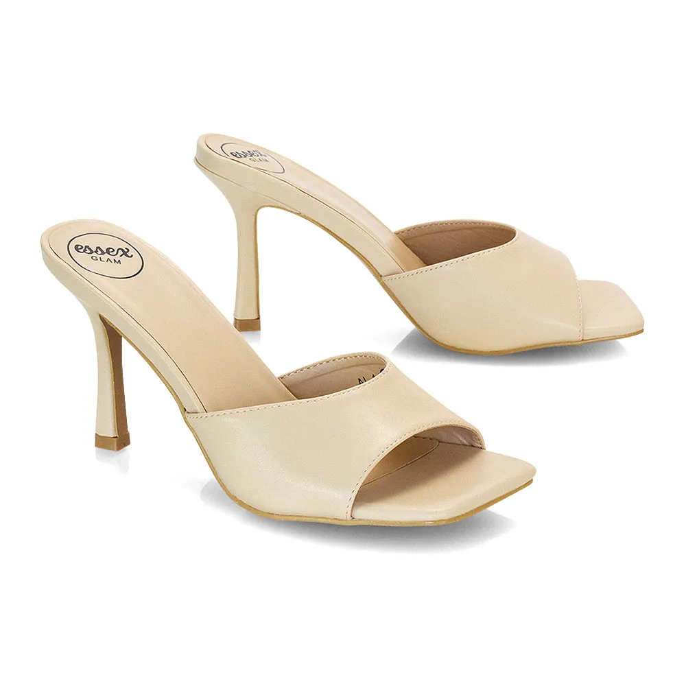 Libby Heeled Slip On Square Toe Mule Stiletto High Heels in Pink