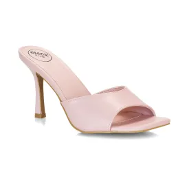 Libby Heeled Slip On Square Toe Mule Stiletto High Heels in Pink