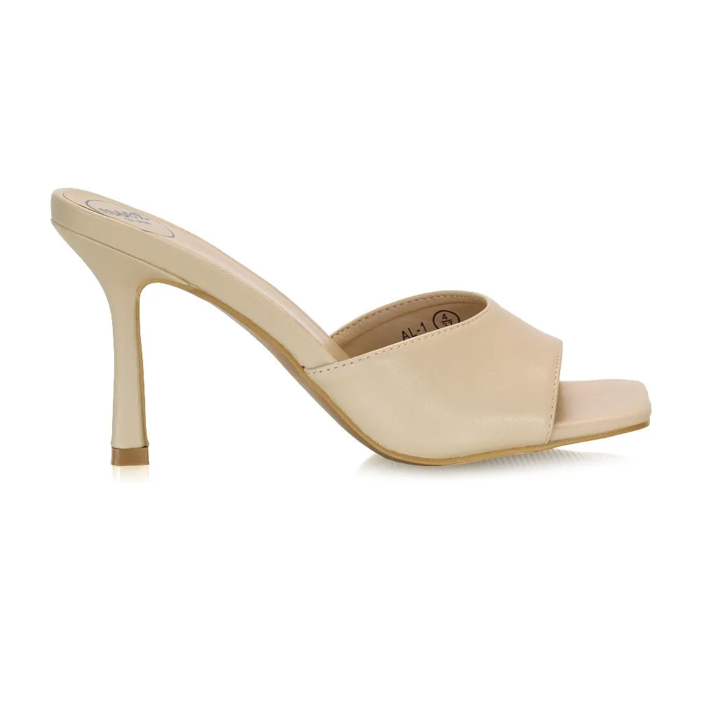Libby Heeled Slip On Square Toe Mule Stiletto High Heels in Pink