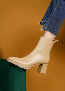 Lug Sole Block Heel Genuine Leather Booties