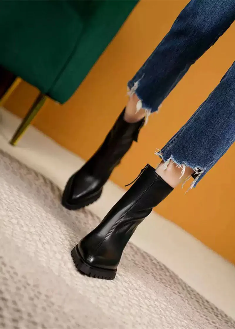 Lug Sole Block Heel Genuine Leather Booties