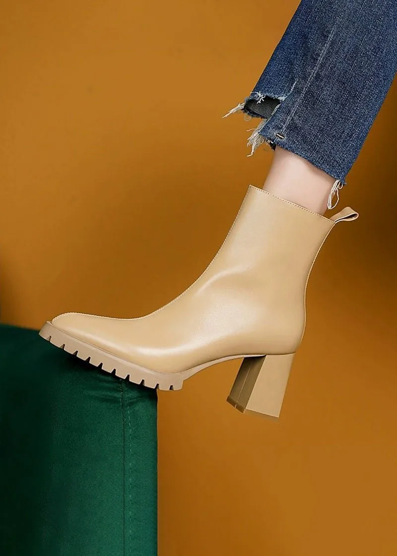 Lug Sole Block Heel Genuine Leather Booties