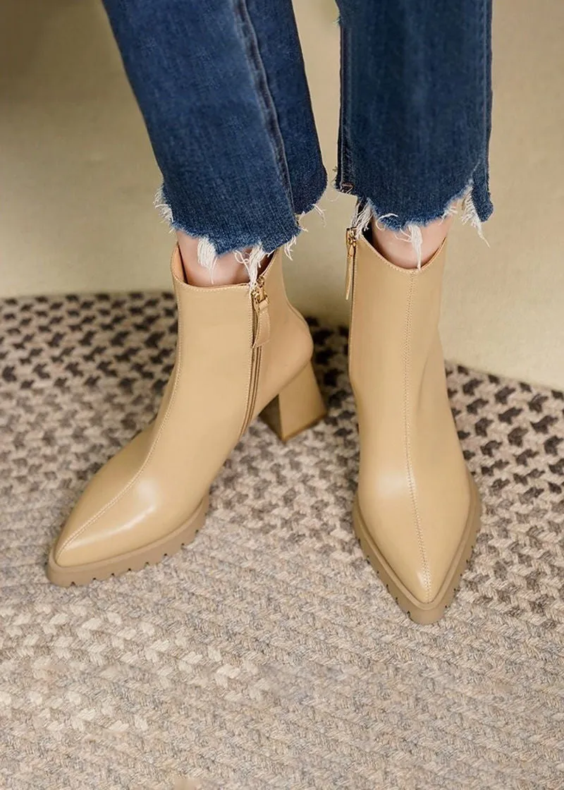 Lug Sole Block Heel Genuine Leather Booties