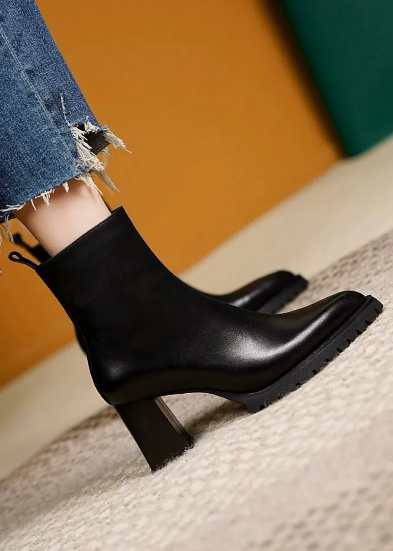 Lug Sole Block Heel Genuine Leather Booties
