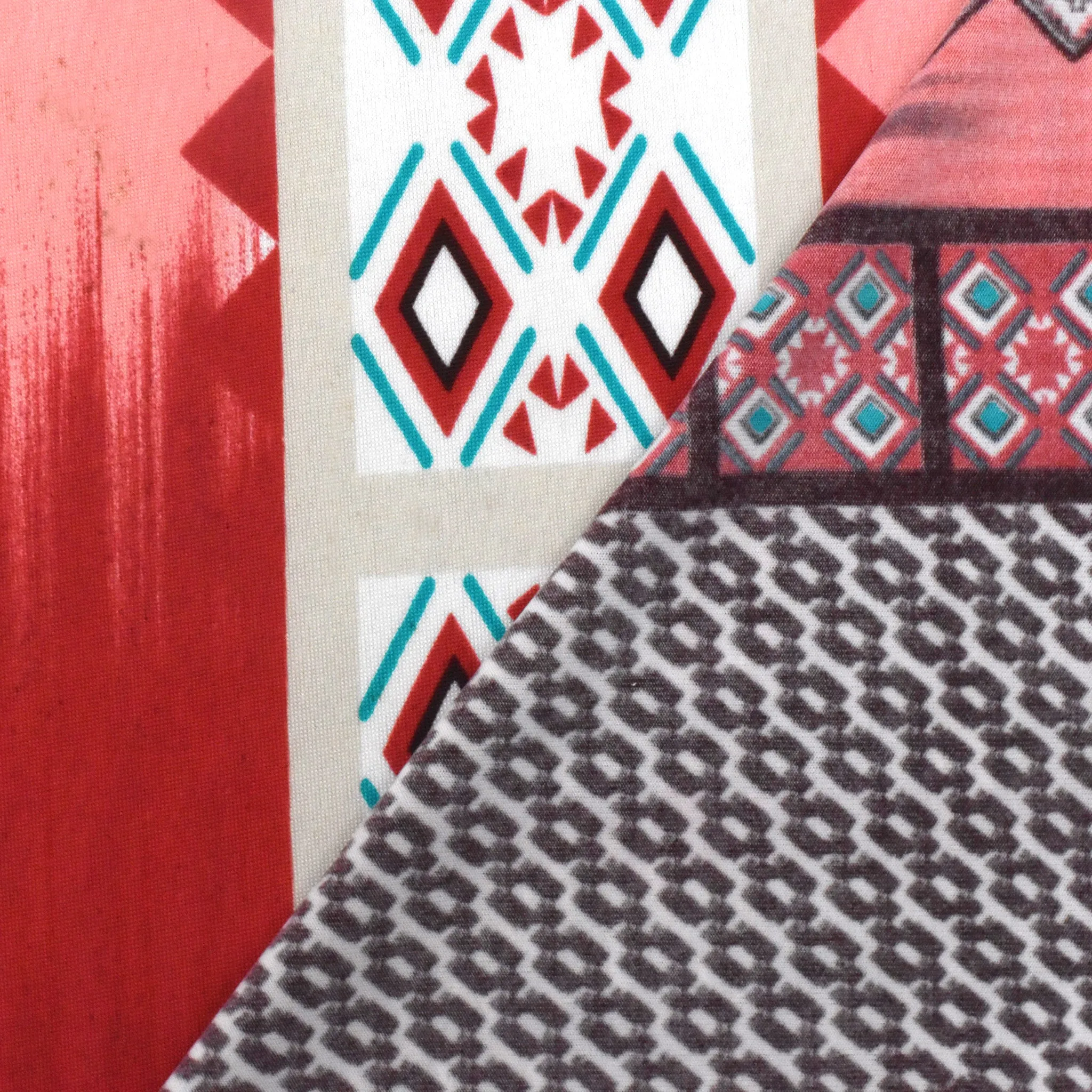 Red-Brown-Multi Stripe Aztec Printed Stretch Activewear Knit Fabric