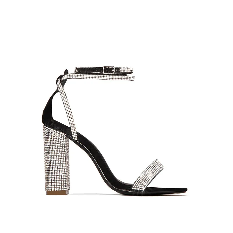 Rhinestone sexy chunky heel sandals crisscross hollow ankle strap sandals