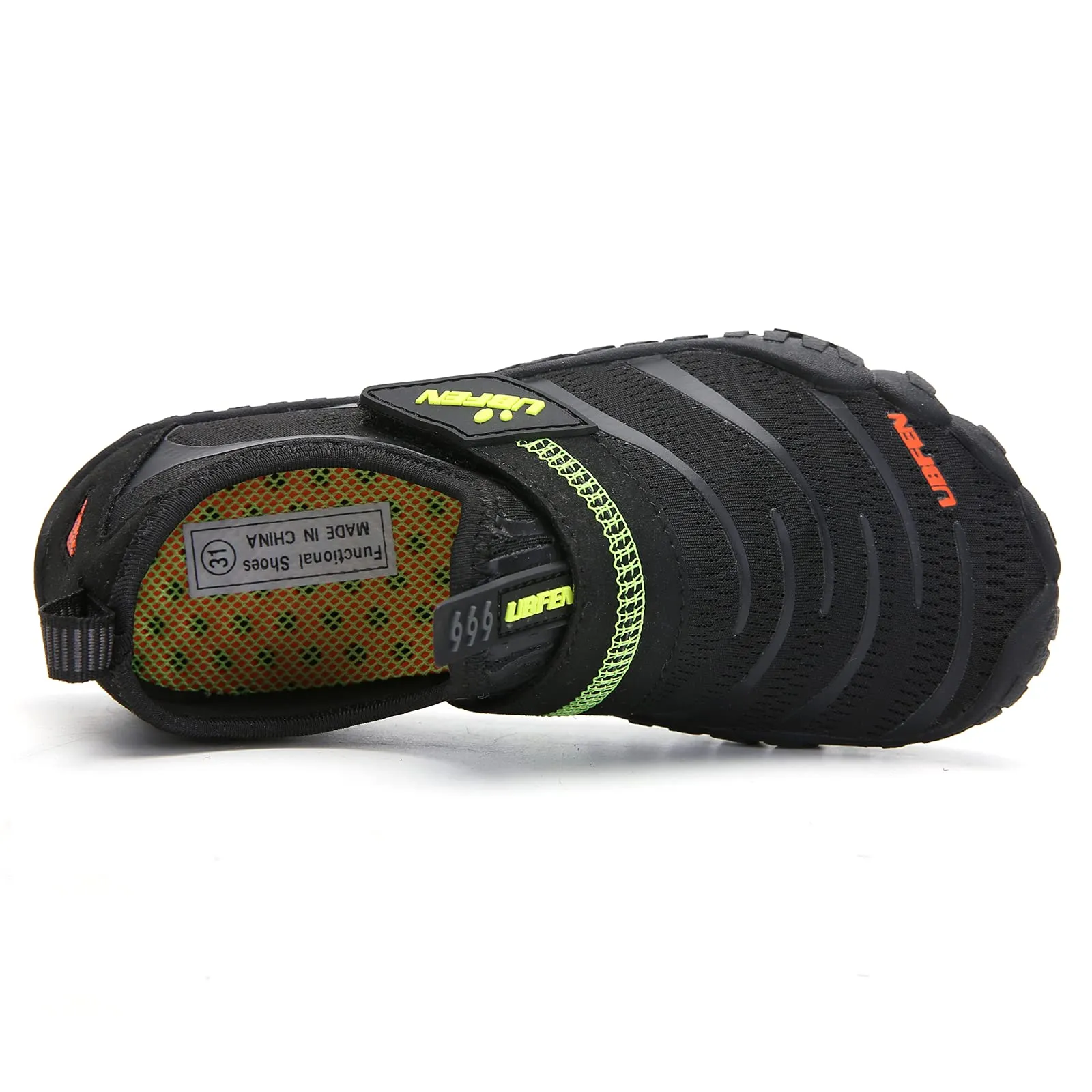 UBFEN Water Shoes for Kids Boys Girls Aqua Socks Barefoot Beach Sports Swim Pool Quick Dry Lightweight Toddler Little Big Kid A Black Green 8 Big Kid