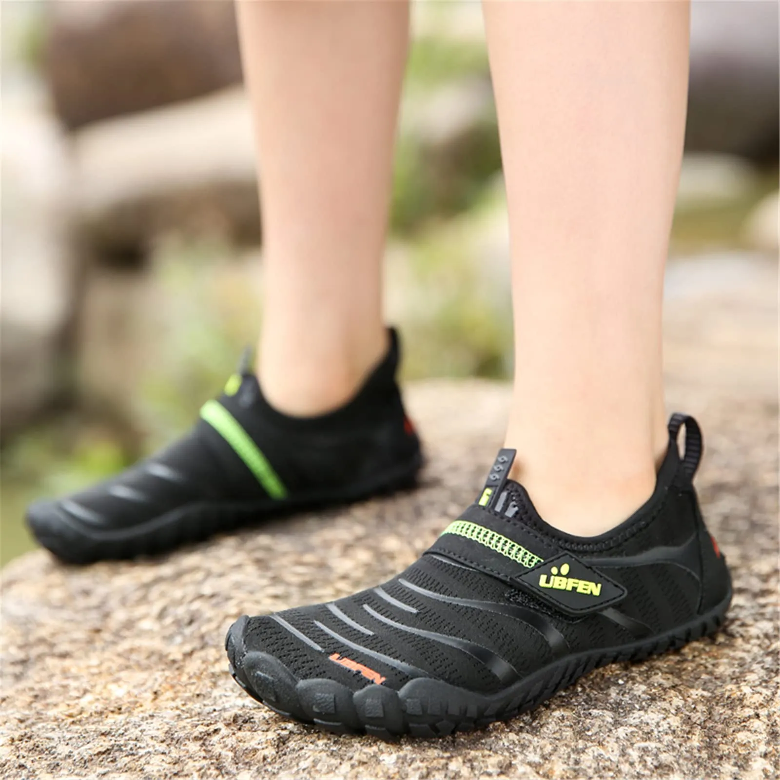 UBFEN Water Shoes for Kids Boys Girls Aqua Socks Barefoot Beach Sports Swim Pool Quick Dry Lightweight Toddler Little Big Kid A Black Green 8 Big Kid