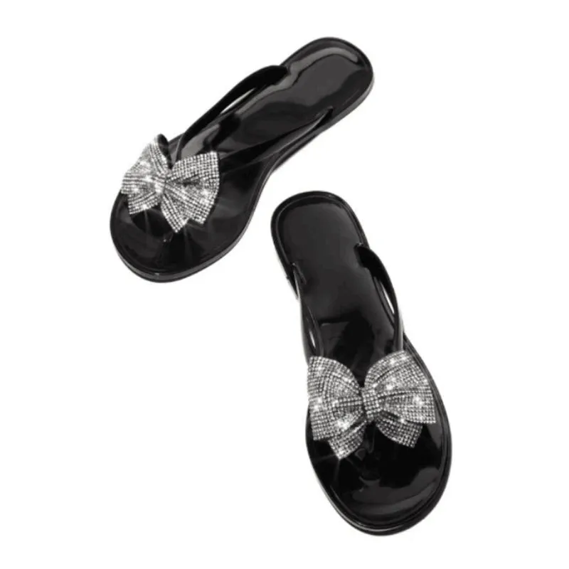 Women Bling Rhinestone Bow Sandals  Summer Fashion Flip Flops