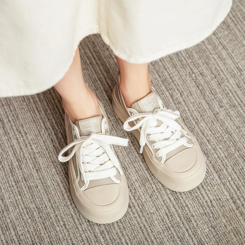 Women Retro Leather Flat Thick Soled Casual Shoes