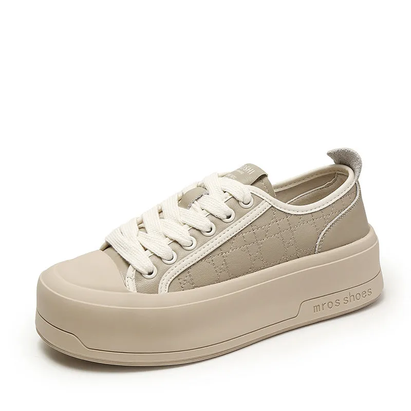 Women Retro Leather Flat Thick Soled Casual Shoes