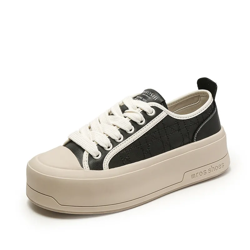 Women Retro Leather Flat Thick Soled Casual Shoes
