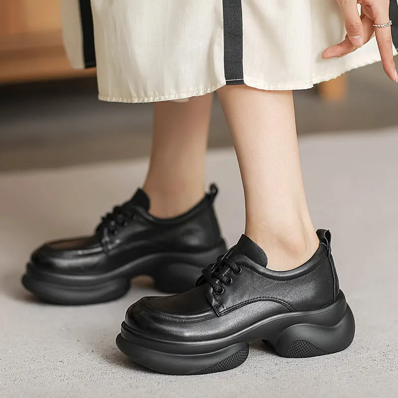 Women Retro Thick Soled Leather Casual Shoes