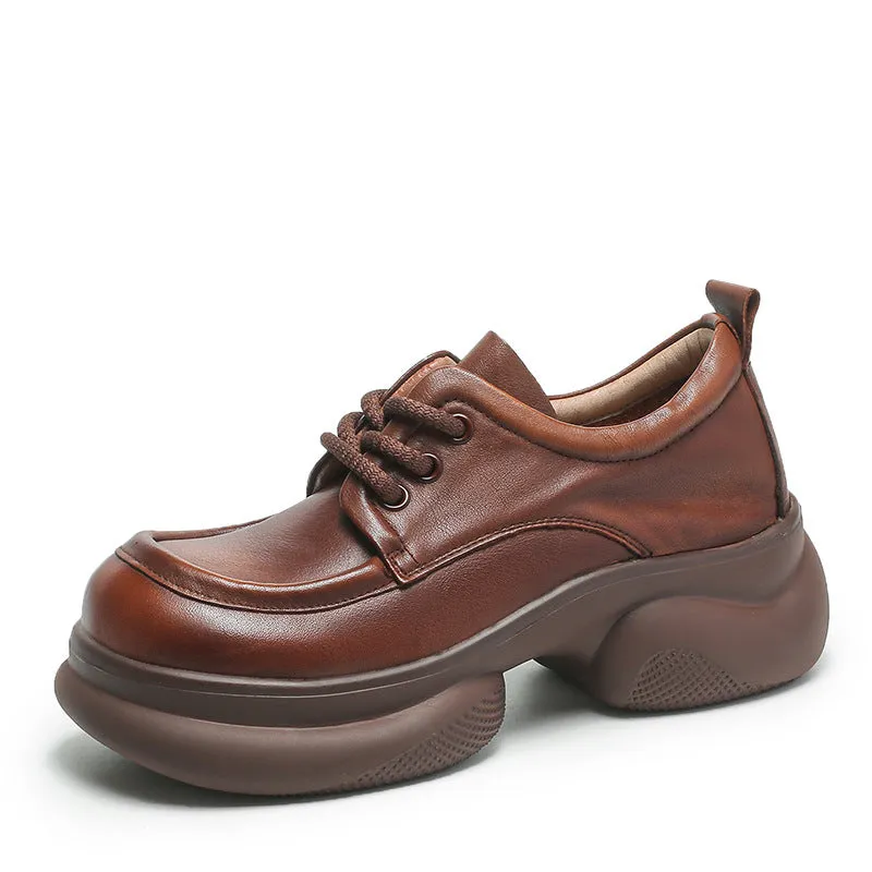 Women Retro Thick Soled Leather Casual Shoes