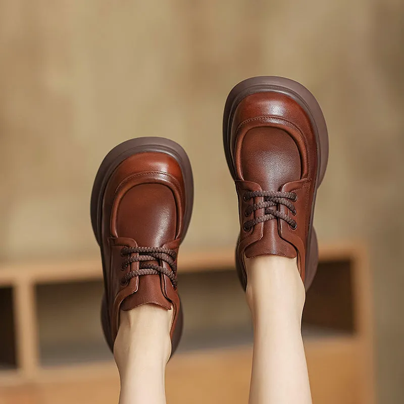 Women Retro Thick Soled Leather Casual Shoes