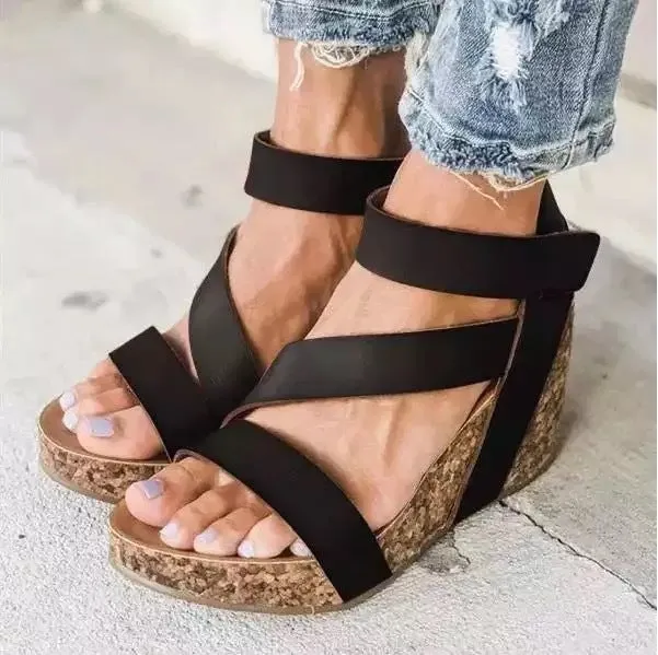 Women summer magic tape strappy high heel wedge sandals